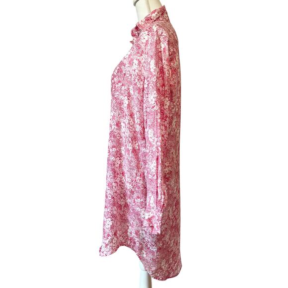 Frank & Eileen Mary Dress Shirtdress Linen Pink Floral Hibiscus Size S - Picture 5 of 7